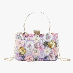 Floral Embellished Hand Bag purple plum lavender multi color